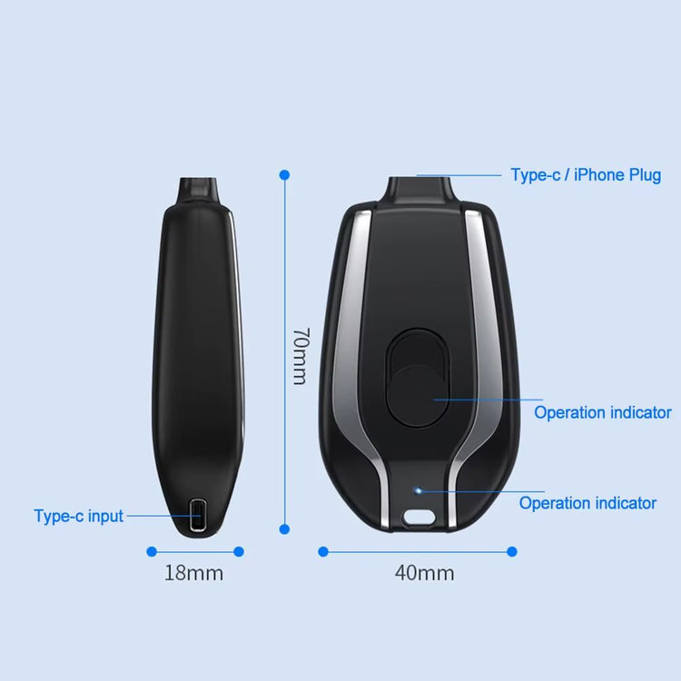 Portable Keychain Charger | 1500Mah Type-C Ultra-Compact Mini Battery Pack | Fast Charging Backup Power Bank for Iphone Devices
