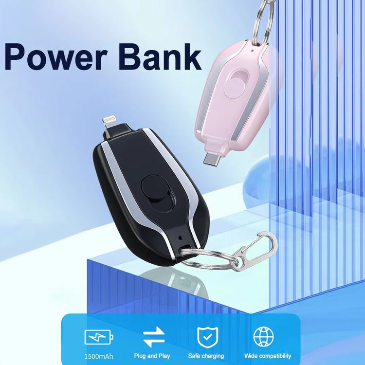 Portable Keychain Charger | 1500Mah Type-C Ultra-Compact Mini Battery Pack | Fast Charging Backup Power Bank for Iphone Devices