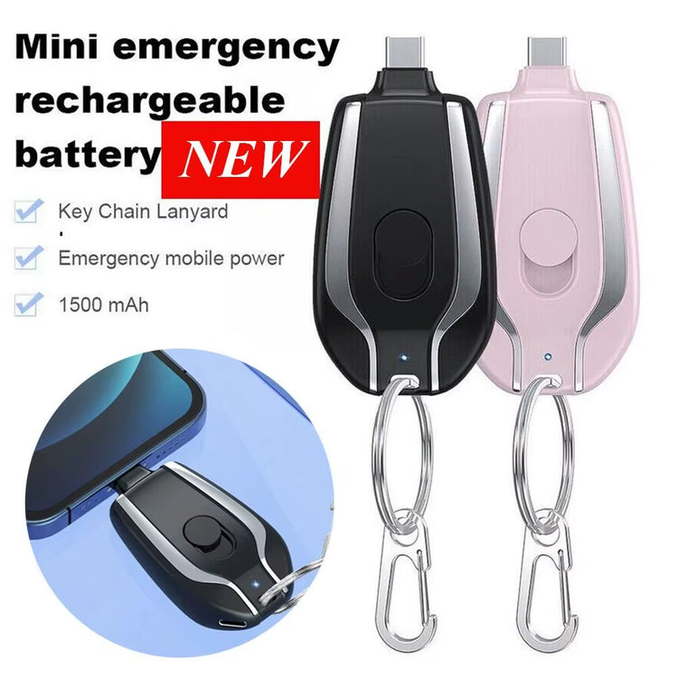 Portable Keychain Charger | 1500Mah Type-C Ultra-Compact Mini Battery Pack | Fast Charging Backup Power Bank for Iphone Devices